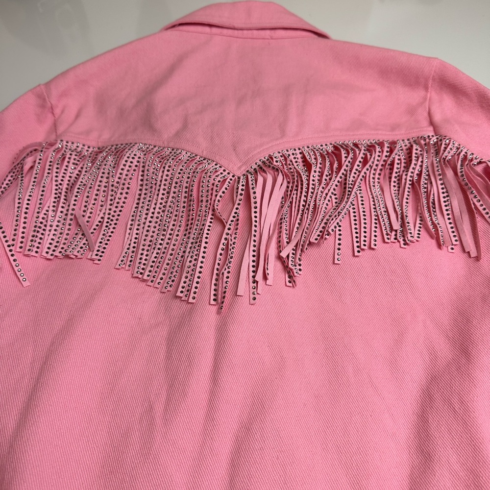 MollyGreen Pink FringeWestern CowgirlJacket Y2K RodeoFringe UtilityJacket Small - Picture 5 of 12